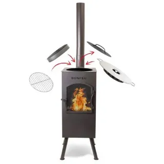 BonFeu Gartenkamin BonCarré Schwarz Terrassenofen Grill, aus robustem Stahl gefertigt schwarz