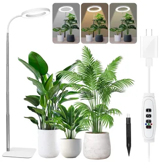Assimilans Pflanzenleuchten für Zimmerpflanzen – LED Pflanzenleuchte mit Timer 3H/9H/12H, höhenverstellbar (40–170 cm), 3 Farbmodi, 10 Dimmstufen – Sonnenlampe für hohe und kleine Pflanzen – Weiß