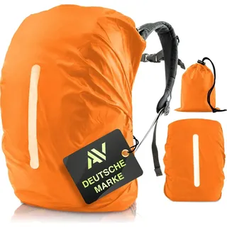AVANA Regenschutz für Rucksäcke mit Reflexstreifen (10-70L) wasserdichte Regenhülle Schulranzen Rucksack Cover reflektierender Rucksacküberzug Orange