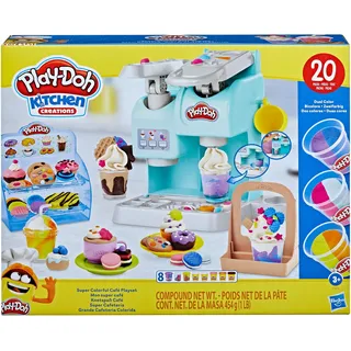 PLAY-DOH Knetspaß Café Bastel-Set mit Spielzeug-Kaffeemaschine 20 Accessoires 8 Dosen mehrfarbige Knete