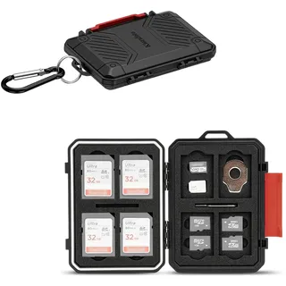 22 Steckplätze SD MicroSD Speicherkartenetui,IP67 wasserdichter,stoßfester Speicherkartenhalter für 8 SD SDHC SDXC-Karten,12 MicroSD TF MSD-Karten,2 Nano-SIM-Speicherkarten-Tragetasche – Schwarz