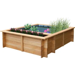 dobar® 29240FSCe Hochteich Maxime | Gartenteich 330 L aus robustem Massivholz | Miniteich für Garten/Terrasse/Balkon | Teich für den Garten inkl. Teichfolie | 150 x 120 x 40 cm | Braun