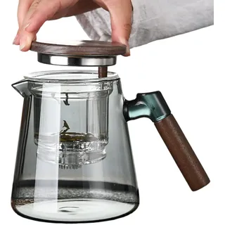 Wassertrennung Glas-Teekanne – Press Enchanti Teekanne, 750 ml Teekanne mit Holzgriff, Glas-Teekanne für Tee-Wasser-Trennung
