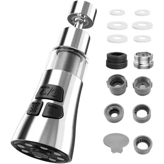 golgner 360° Drehbarer Wasserhahn Aufsatz Küche, 3 Modi Wasserhahn Luftsprudler, Verlängerung, Brausekopf Küchenarmatur, mit 316 Filterelement + Adapter, für Küche/Bad Hahn