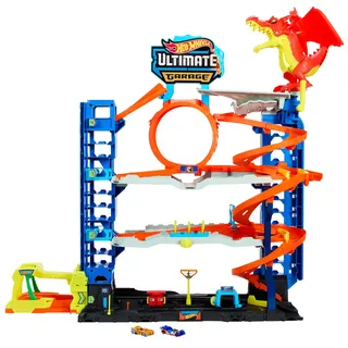 Hot Wheels Let's Race Netflix - Ultimate Garage - Mehrfachstöckige Parkgarage, 3 Fuß hoch, mit 2 Metallguss-Autos, für Kinder ab 5 Jahren,