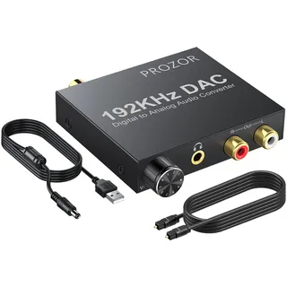 PROZOR DA Wandler 192kHz DAC Konverter Lautstärkeregler Digital SPDIF optischer Koaxial Toslink zu Analog Stereo Audio L/R RCA 3,5 mm Klinkenstecker