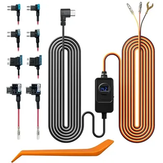 redtiger Dashcam Multi-Size Hardwire-Kit mit doppelter Kontrollleuchte, USB-C-Netzanschluss, inklusive 4 Arten von Sicherungs-Adaptern, 24-Stunden-Parküberwachung mit Niederspannungsschutz