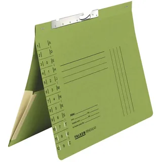 Falken Pendelhefter. Falken, Format A4, für bis zu 200 Blatt, 2 Fächer, Schlitzstanzung, Behördenheftung, Tasche, Recycling-Karton, grün, 50 Stück