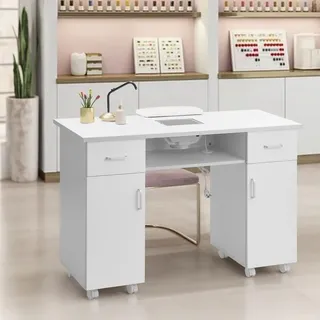 Profi Manikürtisch Nageltisch Nagelpflegetisch mit Absaugung ,2 x Schubladen und 2 x Schränke für Nagelrekonstruktion Studiotisch Maniküretisch - Weiß