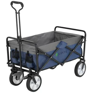 Juskys Bollerwagen 100 kg Tragkraft - Transportwagen faltbar - Einkaufen & Camping - Blau / Grau