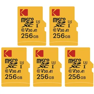 KODAK 5 Stück Micro-SD-Speicherkarten – 256 GB, Klasse 10, hohe Leistung, mit Adapter