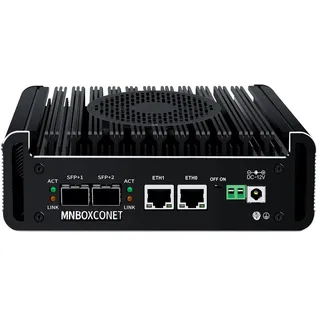 MNBOXCONET Micro Firewall PC 10GbE SFP+ N150, Mini PC Appliance Büro, Barebone NO RAM NO SSD, 2xi226V 2.5GbE LAN, Type-C, TF Slot, HD, Support OPNsense, SPK/MIC
