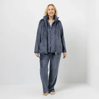 MONT CHALET Damen-Hausanzug uni Mikrofaser Chinchilla Stehkragen, 3tlg.