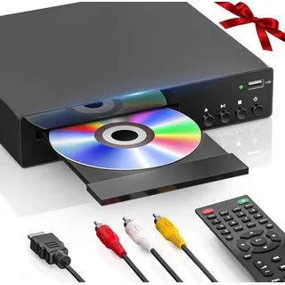 DVD Player HDMI für Fernseher, unterstützt 1080P, NSTC/PAL, Region Free | Kompaktes Design DVDs-Players mit HDMI&RCA-Kabel, USB-Eingang, Fernbedienung