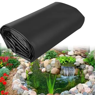 Dtyubfg 10x10m Teichfolie, Flexible Teichfelle Teichfolie, Verstärkte Schwarze HDPE Teichfolien für Außenteiche, Faltbare Gummifische Teichfolien für Wasserfall