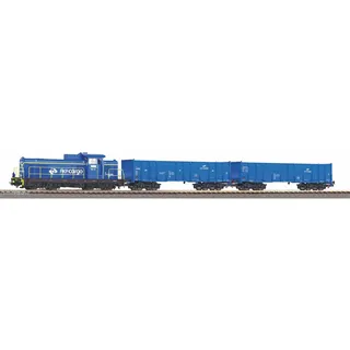 PIKO H0 Start-Set mit Bettung Güterzug Diesellok SM 42 mit 2 offenen Güterwagen, PKP Cargo, IV