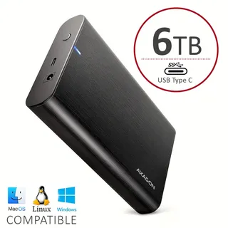 Externe HDD AXAGON Aluminium 6TB USB-C 5Gbps 3,5" 6000GB für Mac, PC, Backups
