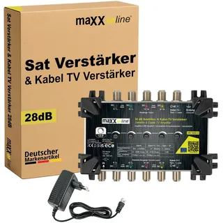 maxx.onLine Sat Verstärker & Antennenverstärker Kabelfernsehen DVB-C / T2 28 dB Verstärkung kaskadierbar, Sat Signalverstärker, Hausanschlussverstärker, Sat-Leitungsverstärker, Zwischenverstärker