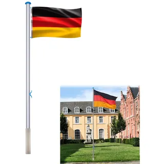 ACXIN KESSER® Teleskop Fahnenmast Aluminium 6,30m Bodenhülse 60cm inkl Deutschlandfahne Höhenverstellbar Flaggenmast Mast Deutschland Flagge Alu