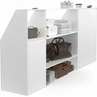 Set Aus Regal Auf 2 Ebenen, 2-türigem Schrank Und 1-türigem Schrank + 1 Nische Unter Dachschräge Tomi Weiß