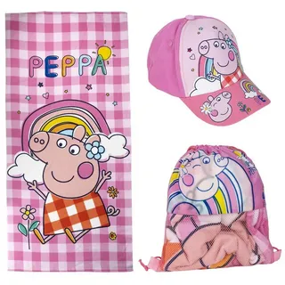 Cerda Handtuch Set Peppa Pig Waschlappen-Set Handtücher im praktischen Beutel für Kinder rosa