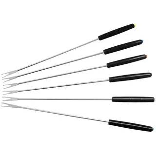 Fackelmann Fonduegabeln, Fonduebesteck aus Edelstahl, Fonduespieße mit farbigen Kunststoffgriffen (Farbe: Silber/Schwarz), Menge: 6 Stück, 25 cm