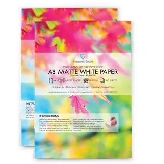 Evergreen Goods Klebepapier, A3 (420 x 297 mm), weiß, selbstklebend, matt, langlebig, für Tintenstrahl- und Laserdrucker, bedruckbares Papier, ideal für individuelle Etiketten, Schilder und