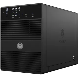 ICY BOX 4-fach Externes Festplattengehäuse für 3,5 Zoll SATA I,II,III Festplatten, USB 3.0 (UASP) & eSATA Anschluss, 80 mm Smart-Lüfter, JBOD (Single Modus), Standby, schwarz