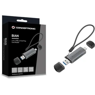 Conceptronic BIAN05G 2-in-1 Dual Plug Kartenleser USB 3.0, SD/MicroSD 3.0, UHS-I