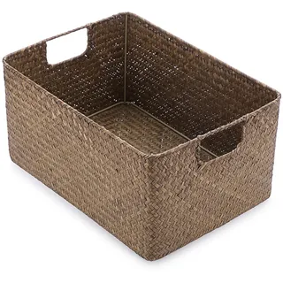 IGNPION Aufbewahrungskorb aus Seegras, für Wohnzimmer, Schreibtisch, dekorative Box, gewebter Weidenkorb, Handtuchkorb, rechteckig, Badezimmer-Aufbewahrungsbox, Regale und Schreibtische