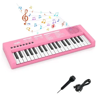 Costway 37 Tasten Keyboard Kinder, tragbares Kinderklavier mit 8 Rhythmen, 8 Klangfarben & 22 Demos, Kinderpiano elektronisch, E-Piano Klaviertastatur mit Mikrofon für Kinder ab 3 Jahren (Schwarz)