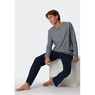 SCHIESSER Pyjama "selected premium inspiration", Herren, Gr. 60, blau (800, blau), Single Jersey, Obermaterial: 100% Baumwolle, comfort fit lang, Rundhals, abgesteppte Kante, Homewear-Sets Pyjama, mit praktischer Knopfleiste
