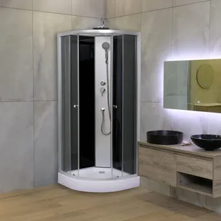 Aloni Komplettdusche mit Schiebetür rechts 100 x 235 cm beige/Sicherheitsglas Duschwanne
