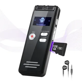 NekSide Diktiergerät Aufnahmegerät - 1536kbps Diktiergerät Digital Voice Recorder, Type-C Interface Tonbandgerät One-Touch-Aufnahme MP3, HD Dual MIC Aufnahmegerät für Vortrag, Interview, Meeting -128G