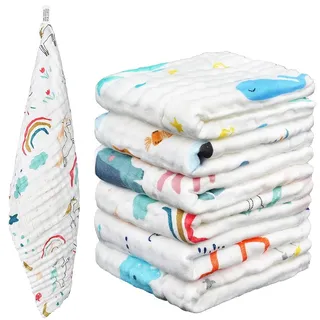 AYESY Musselintücher für Babys, 6 Stück 100% Baumwolle Mulltücher Baby Spucktücher, Atmungsaktiv und Extrem Saugfähig, Moltontücher Baby für Jungen Mädchen 25cm x 50cm