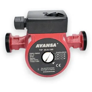 AVANSA 25-6/180 Umwälzpumpe 230V – Heizungspumpe DN25 6/4 Zoll Anschluss – 3-stufige Zirkulationspumpe 180mm für Heizungs-, Wasser- & Industriekreisläufe