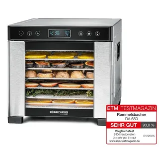 ROMMELSBACHER Dörrautomat DA 650, Dörrfläche 0,5 m2, inkl. 7 Edelstahl-Dörrtabletts, 1 Dörrgitter, 1 Dörrunterlage, LCD-Display, 99 Std, Zei... - Schwarz