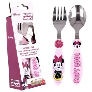 Stor Minnie Mouse Kinderbesteck aus Edelstahl, bestehend aus Gabel und Löffel