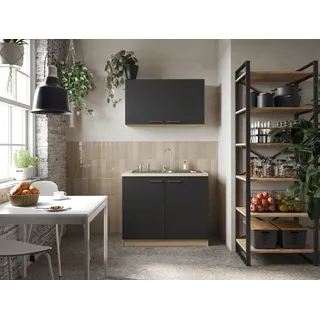 Respekta Merle Pantryküche 100 cm Elektrokochfeld links Schwarz