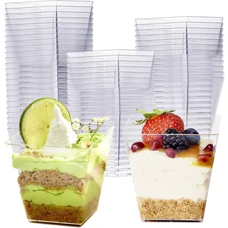 MATANA 48 Hartplastik Dessertschalen für Partys, Buffets (Quadratisch, 225ml) - Dessertgläser, Dessertbecher Eckig für Pudding, Nachtisch, Mousse, Tiramisu - Stabil & Mehrweg