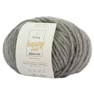 Alpaka Wolle -1x Happy Wool alpaca mix hellgrau (Fb 31)- 1 Knäuel Wolle grau + GRATIS Label - Wolle mit Alpaka - 50g/80m - Nadelstärke 7-8mm - Wolle zum Stricken - Mischwolle zum Häkeln - graue Wolle