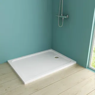 IMPTS Duschwanne 80x90 cm,Duschtasse aus langlebigem Sanitäracryl Duschtasse aus Sanitäracryl in Weiß rechteckig extra Flach kratz- & rutschfest, inkl. Ablaufgarnitur