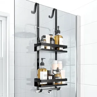 Duschablage ohne Bohren Badezimmer Organizer, Badregal Duschregal ohne Bohren, Duschablage zum Hängen für Glasduschtüren, Duschregal zum Hängen Shampoo Halterung für Dusche, rostfrei Badezimmer Regal