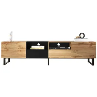 Merax Lowboard Wildeiche TV-Board mit vier Schubkästen, Fernsehtisch,TV-Schrank Vintage Industrial,aus Holz,Breite 190cm beige|schwarz