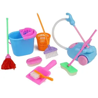 Kinder-Reinigungsset, 9-teiliges Haushalts-Rollenspiel-Spielzeugset mit Mini-Staubsauger, Mopp, Besen, Werkzeugen für Mädchen und Jungen, Rollenspielspielzeug