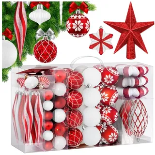 Kesser KESSER® Weihnachtskugeln 105-teiliges Set mit Baumspitze Christbaumkugeln Kunststoff Bruchsicher mit Plastik Weihnachtsbaumkugeln Box Weihnachtsbaum Weihnachtsdeko Deko & Christbaumschmuck