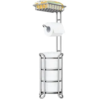 TreeLen Toilettenpapierhalter Ständer Toilettenpapierrollenhalter mit Ablage für Badezimmer Aufbewahrung Hält Telefon/Feuchttuch/Mega Rollen Glänzend Chrom