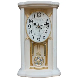 LUOYAOB Vintage Kaminuhr Pendeluhr, Vintage -Manteluhren, antike Tischuhr/Wanduhr, mit schwingender Pendel, batteriebetriebener Kamin for Wohnzimmer, Küche, Büro- und Regaldekoration(Color:White)
