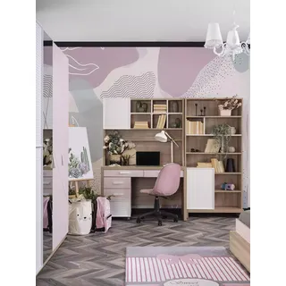 xlmoebel Schreibtisch Kinderzimmer Bücherregale Set 4tlg Computer Holz Rosa Neu