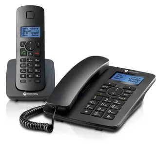 Motorola Voice - C4201 Schnurgebundenes Telefon mit digitalem Schnurlosterminal, Notrufmodus, Anrufweiterleitung, Telefonbuch mit 50 Namen und Nummern, Freisprecheinrichtung